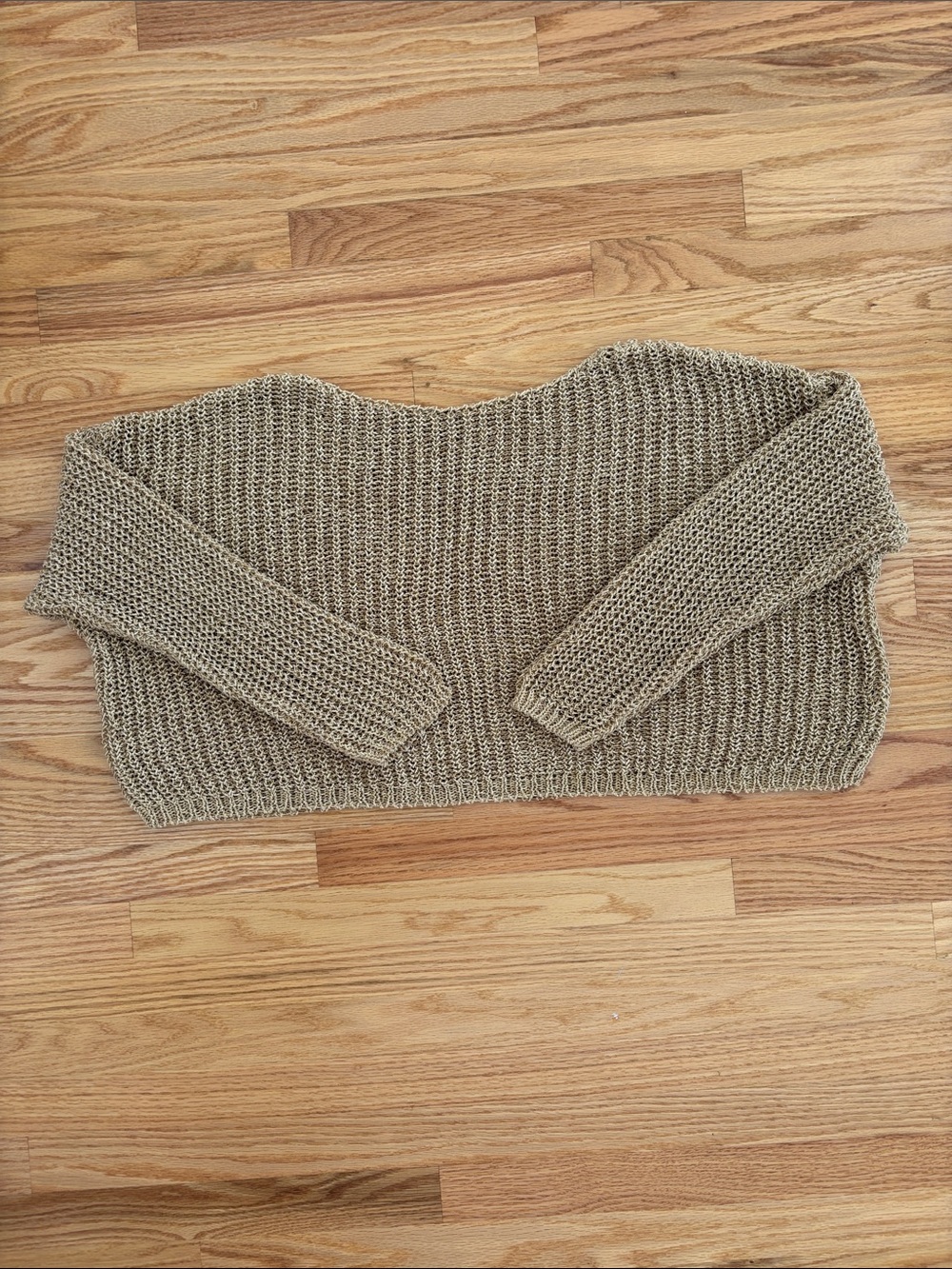 Zara Off-the-Shoulder Open-Knit Cropped Sweater - Taupe